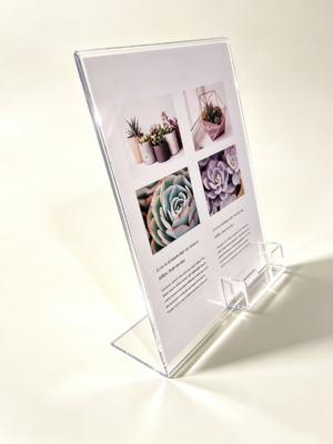 Custom logo acrylic price tag stand with card slot