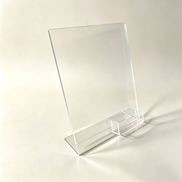 Acrylic L-Shape Table Sign with Business Card Holder, Custom Logo 2 in 1 Display Stand